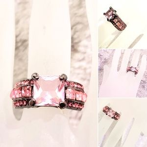 size 8 sterling silver Pink tourmaline crystal ring